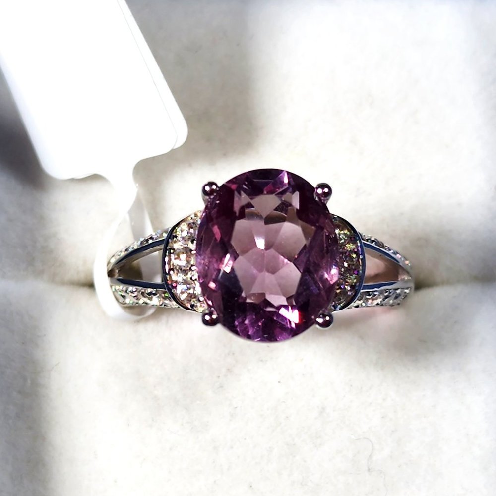 Natural Lilac Fluorite & White Zircon ring in 925 Sterling Silver 4.75 cts sz 8